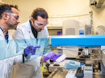 Two laboratory technicians working on a project